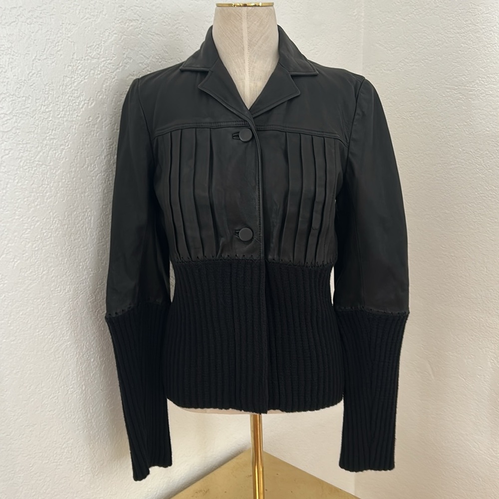 Black Leather Jacket w/ Knit-Ribbed.